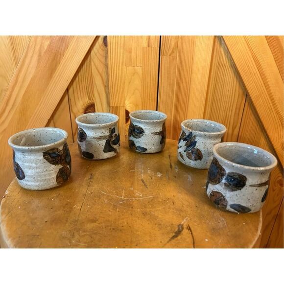 Vintage MCM Otagiri Stoneware Floral Sake Tea Cups Handcrafted Japan Set of 5 (8 - Picture 4 of 8